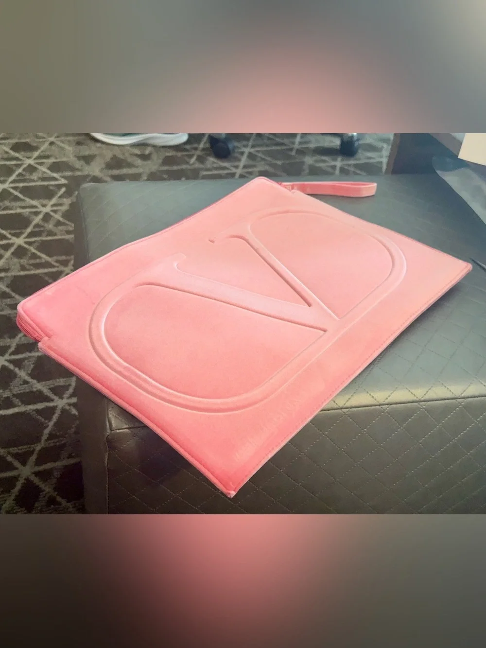 Valentino  Pink Embossed V Logo large Soft Velvet Laptop Sleeve
